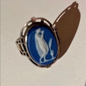 Wedgwood 925 Sterling Blue Cameo Ring Size 5